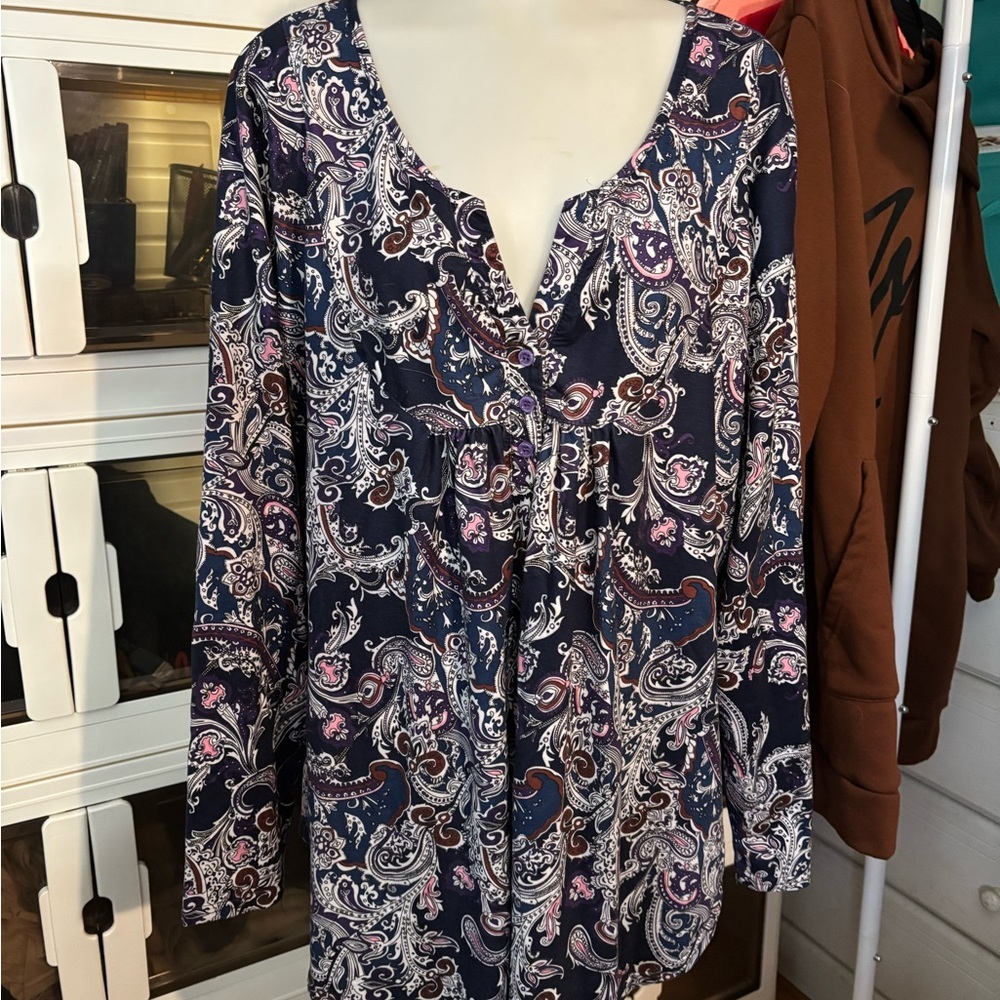 Paisley Print Women's Top - Blue and Pink